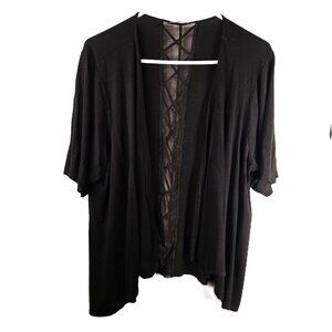 Cable & Gauge Womans Cardigan 1X Black Lace-up Mesh Back Short-Sleeved Open